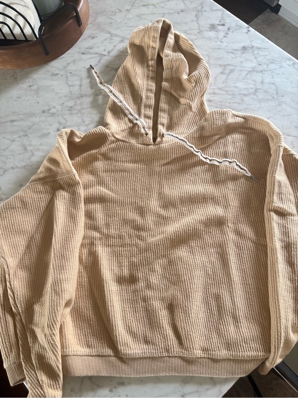 aerie Ribbed Waffle-Knit Hoodie and pants in Light Tan